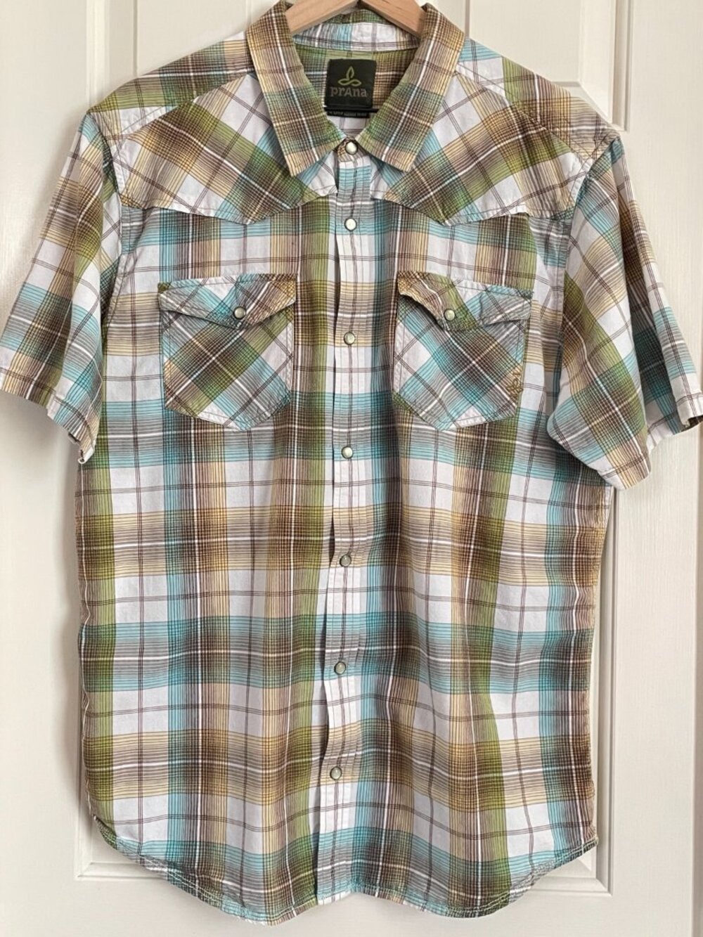 prAna Hartman Men’s XL Plaid Pearl Snap Organic Cotton Western Shirt